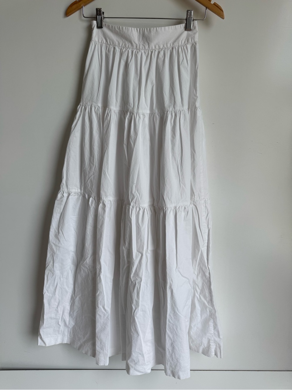 STAUD SEA MAXI SKIRT XS White Cotton Tiered Lined Preppy Coastal Luxury Aline - Picture 2 of 12